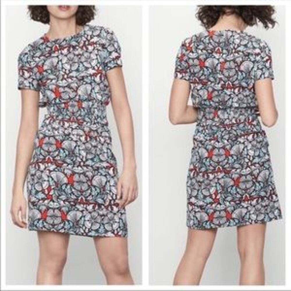 Revolve MAJE Relia Dress Printed Crepe Smocked Waist Mini Casual Size 1 small s